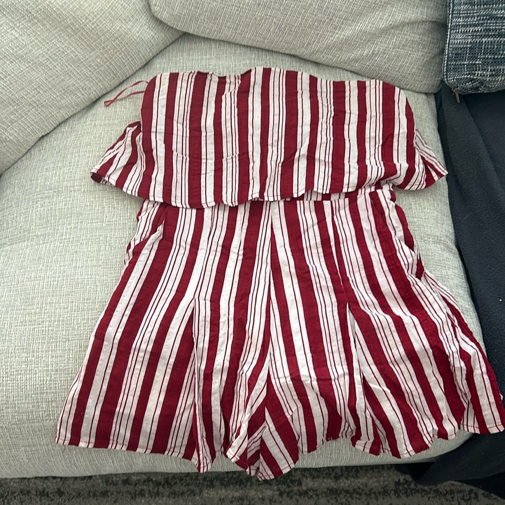 Red and white striped romper
